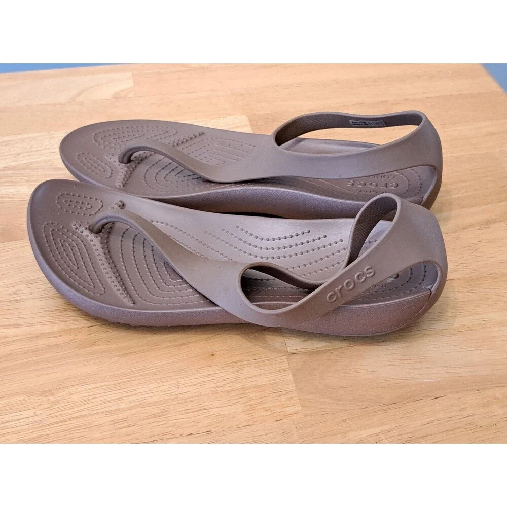 Crocs Serena Sexi Flip Flops T-Strap Thong Slip-On Sandals Bronze Tan Women's 11